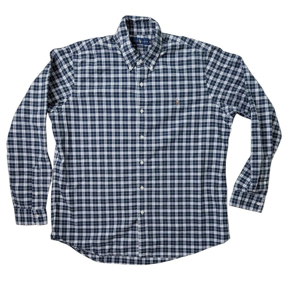 Polo Ralph Lauren L/S Shirt Mens XL Blue Plaid Oxford Classic Fit Preppy Casual